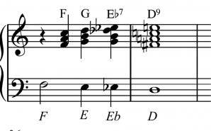 Chromatic bass downwards, sliding chords upwards