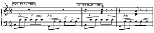This is what you play, placing emphasis in duration on the third  chord of this example
