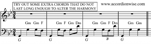 Some examples of an adjusted waltz accompaniment with momentary chord changes